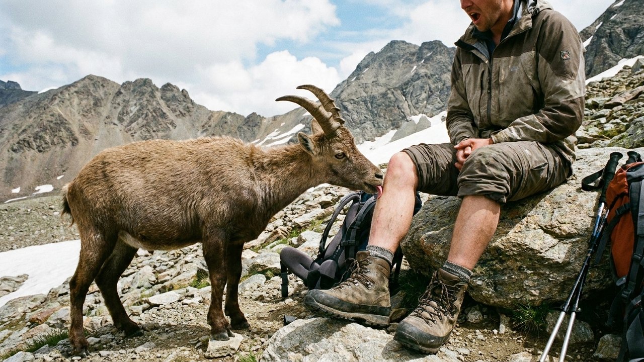 Íbex-dos-Alpes surpreende alpinista ao lamber sal de sua perna