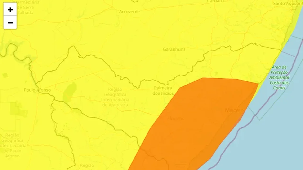 Inmet emite alerta de perigo para chuvas intensas em Alagoas nas próximas 24 horas