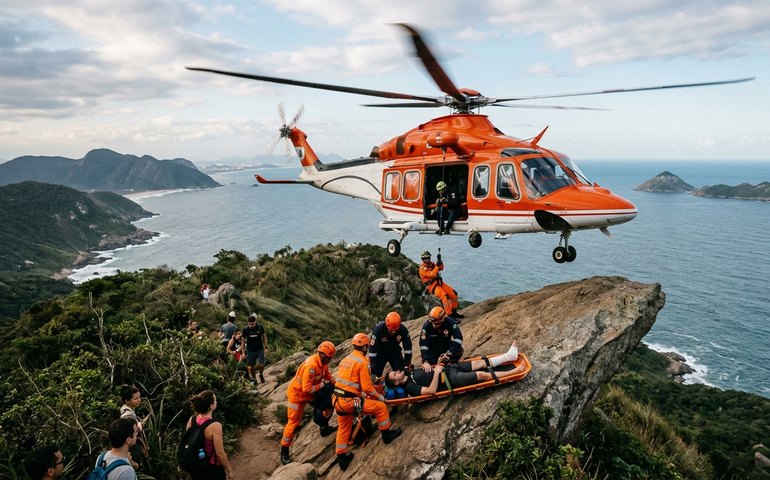 Turista fratura o pé na Pedra do Telégrafo e é resgatado de helicóptero no Rio