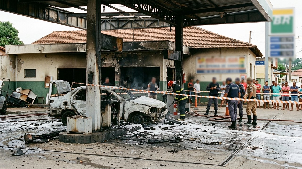 Carro colide com bomba e provoca incêndio em posto de Ribeirão das Neves