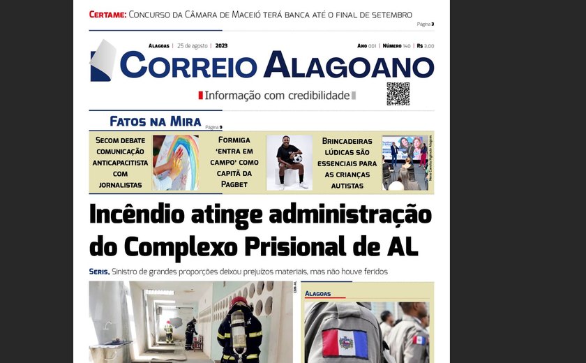 Incêndio atinge administração do Complexo Prisional de Alagoas