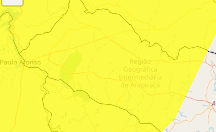 Inmet emite aviso meteorológico para 34 cidades alagoanas
