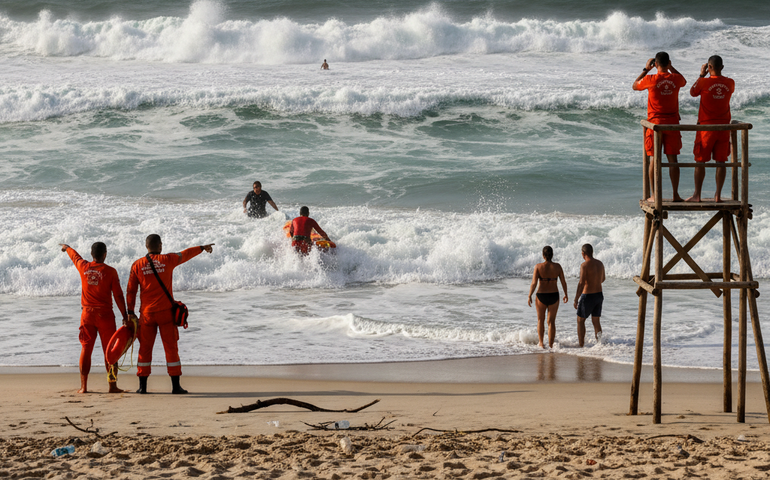 Bombeiros fazem 175 resgates até o final da tarde em Copacabana; mar agitado dificulta buscas por adolescente que desapareceu