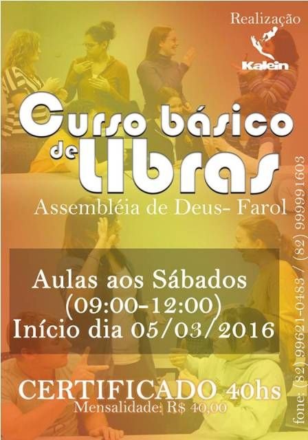 Estão abertas as inscrições para o Curso Básico de Libras na AD Farol