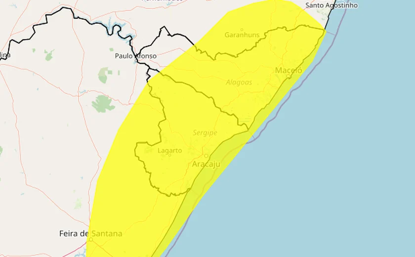 Inmet emite alerta amarelo de chuvas para 95 municípios de Alagoas