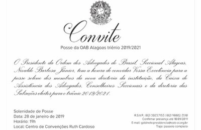 Nova diretoria da OAB/AL será empossada dia 28 de janeiro no Centro de Convenções