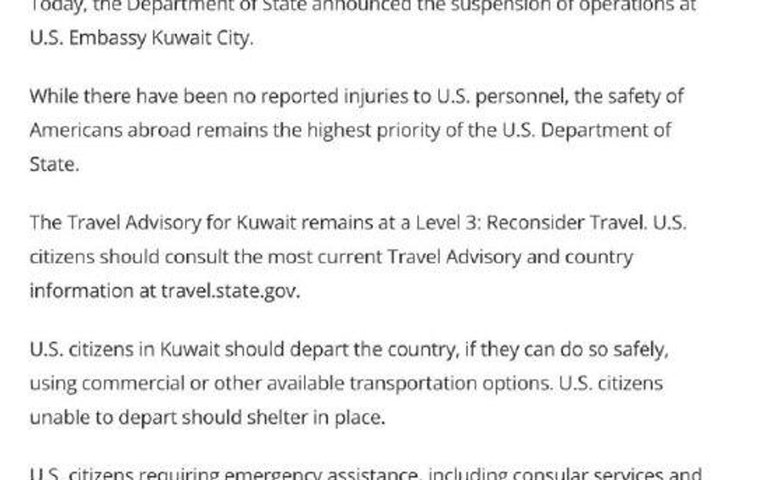 Embaixada dos EUA no Kuwait suspende operações