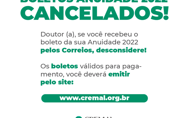 CREMAL alerta médicos para erro na emissão dos boletos da anuidade 2022
