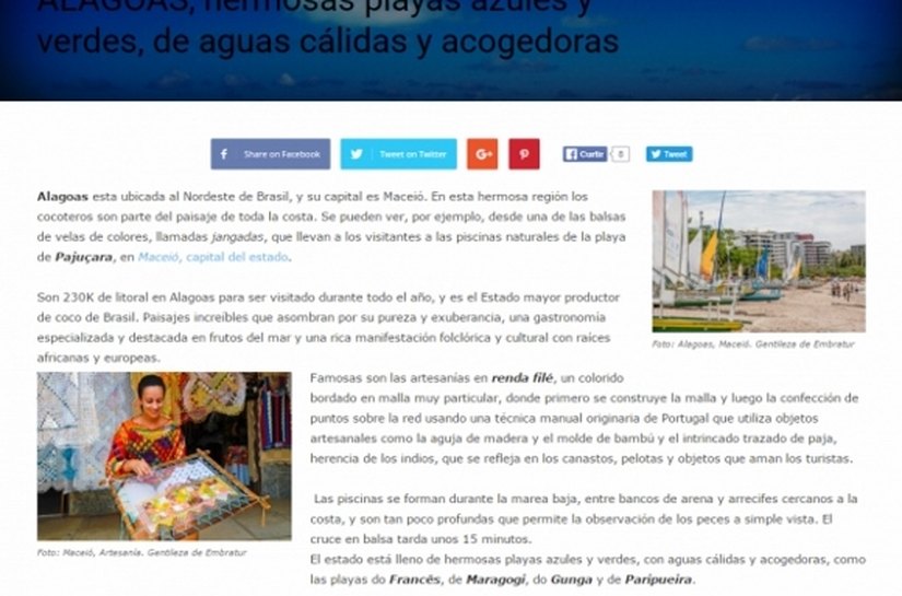 Natureza e cultura alagoanas são destaques na imprensa do Chile