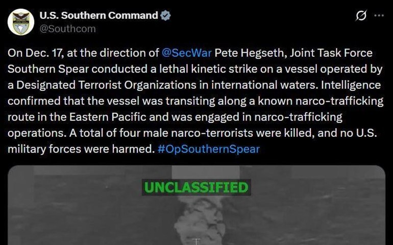 EUA realizam novo ataque contra embarcação no Pacífico