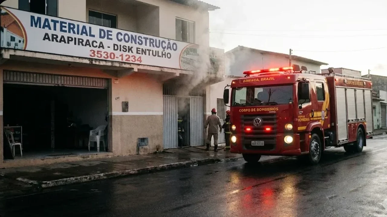 Susto na madrugada: princípio de incêndio atinge loja de construção em Arapiraca; fogo começou no quadro elétrico