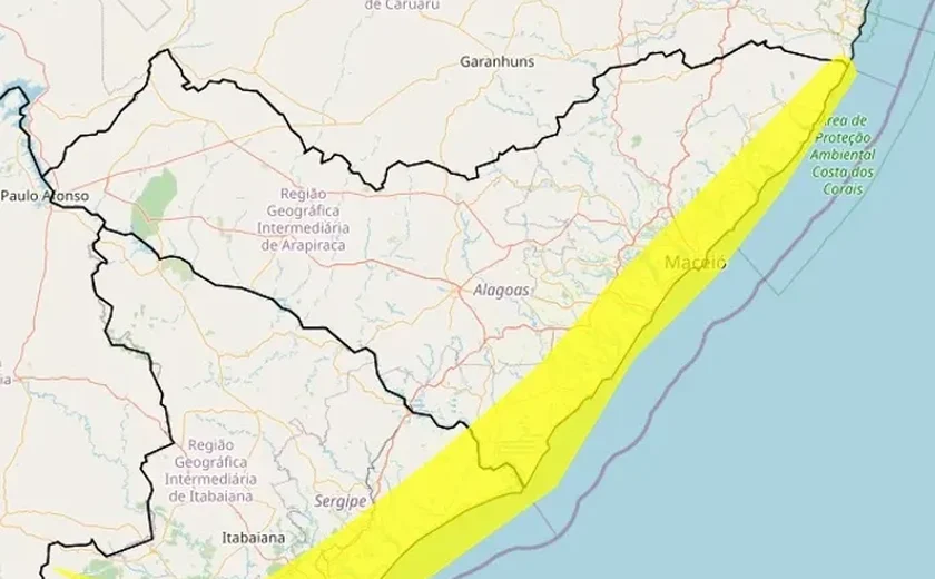 Inmet renova alerta de chuvas para Maceió e mais 26 cidades de Alagoas