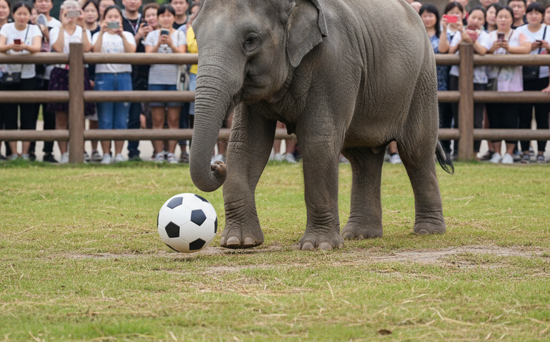 Novo membro da seleção: elefante jovem impressiona com dribles no zoológico da China