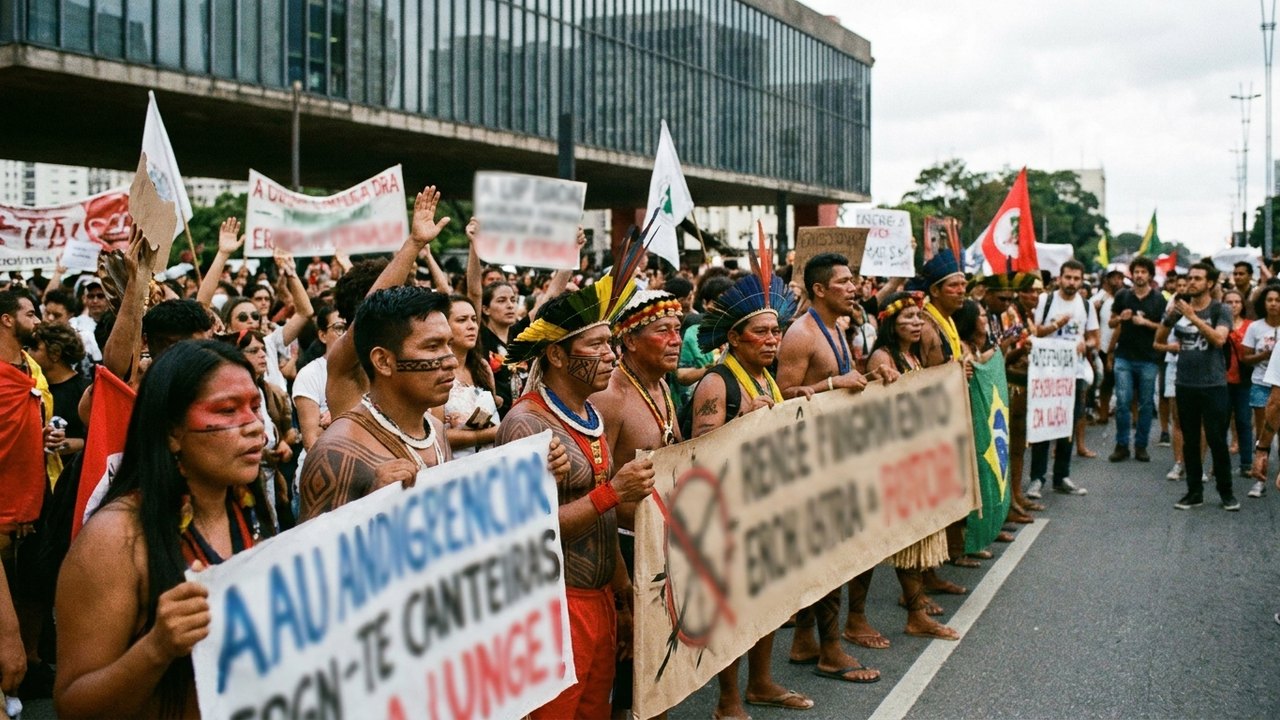Indígenas e ativistas protestam contra leilão de petróleo da ANP