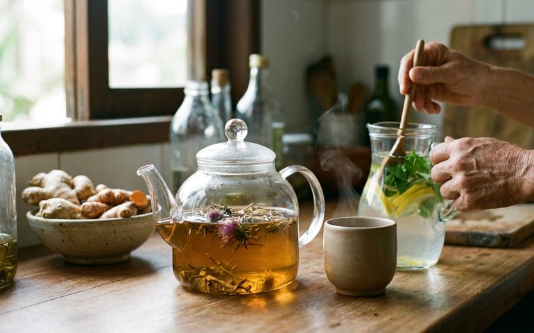 Bebidas que favorecem a saúde do fígado: chás e águas saborizadas auxiliam no funcionamento do órgão