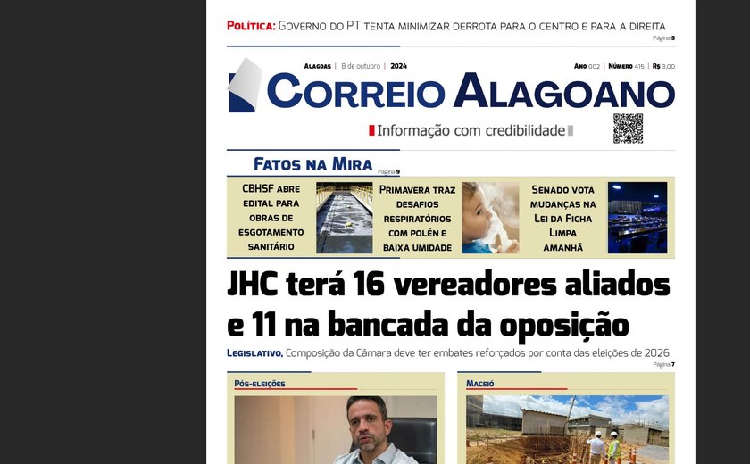 JHC terá 16 vereadores aliados e 11 na bancada da oposição