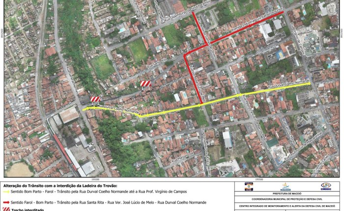 Mapa mostra via interditada e vias alternativas para motoristas e pedestres Mapa mostra via interditada e vias alternativas para motoristas e pedestres