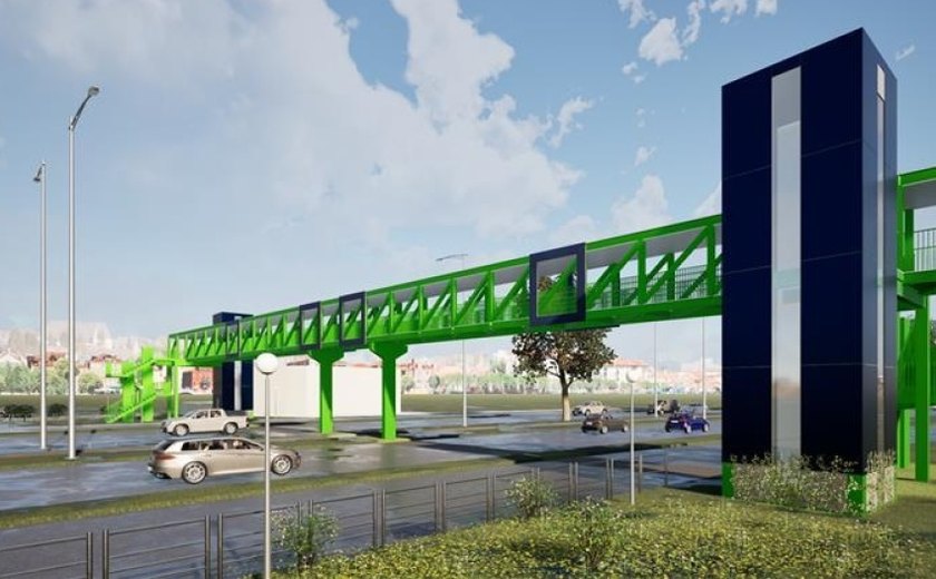 Montagem da passarela do Canaã avança e provoca interdição parcial da Durval de Góes Monteiro neste sábado