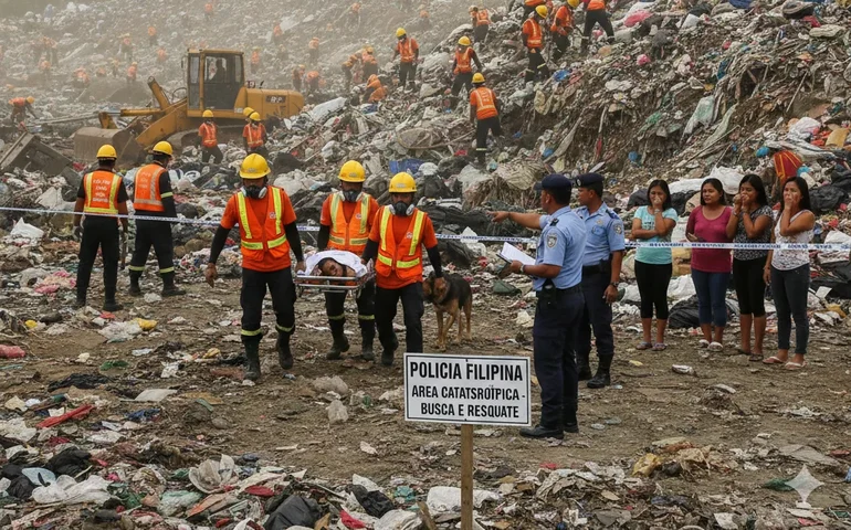 Desabamento de um aterro sanitário matou uma pessoa e deixou pelo menos 27 desaparecidas, segundo a polícia filipina