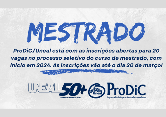 Curso de mestrado da Uneal abre inscrições para processo seletivo