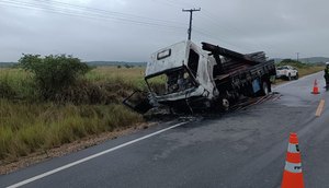 Caminhão pegou fogo após pane elétrica. / Foto: Foto: BPRv