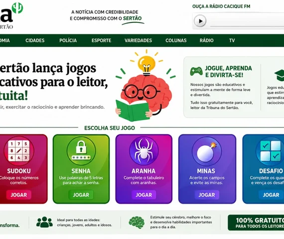 Aqui o jogo é outro: Tribuna do Sertão lança jogos educativos e gratuitos e diz não às bets