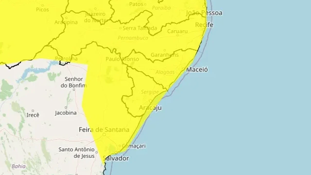 Inmet coloca Alagoas em alerta para chuvas intensas e ventos fortes no fim de semana