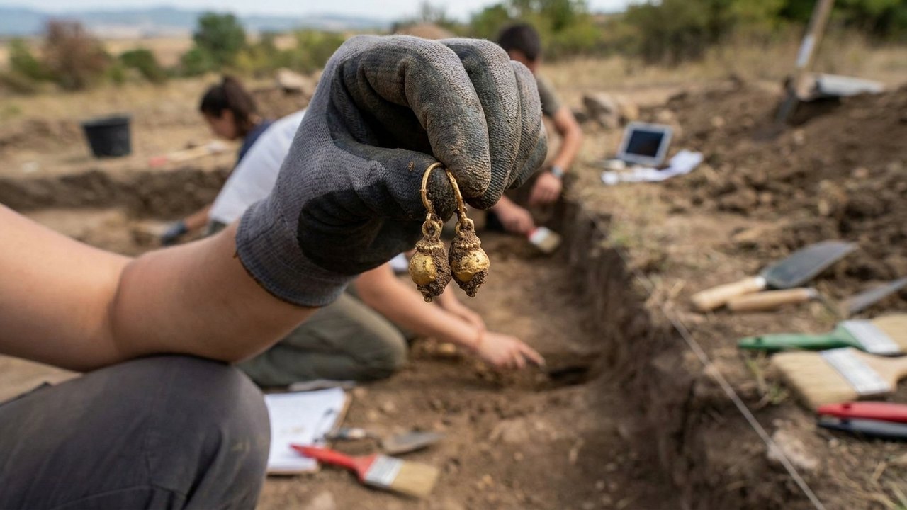 Desenterram brincos de ouro em túmulo de criança da época romana