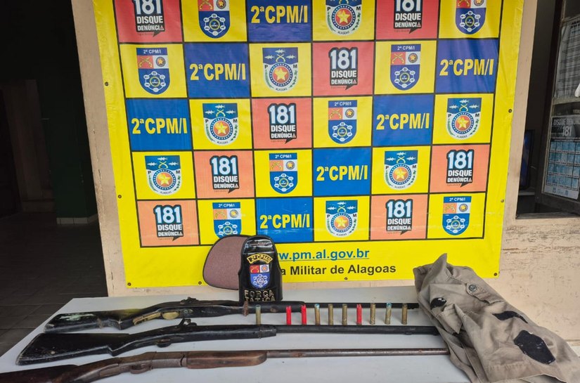 Polícia Militar apreende armas de fogo e munições em acampamento clandestino de caça