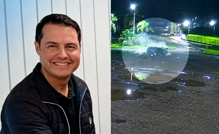 O empresário Cleiton de Oliveira dos Santos, 44 anos, foi levado no próprio carro por assaltantes. Veículo capotou e incendiou durante perseguição na BR-392