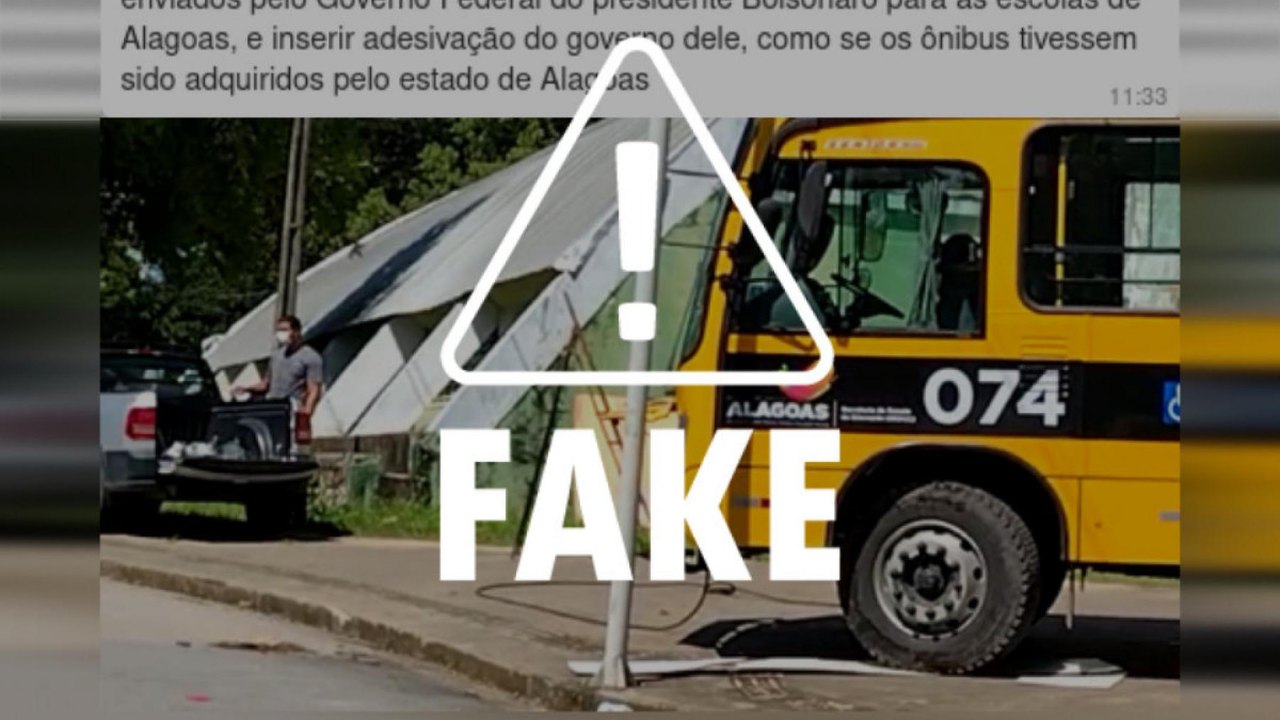 É falso que novos ônibus escolares de Alagoas tenham sido adquiridos com recursos Federais