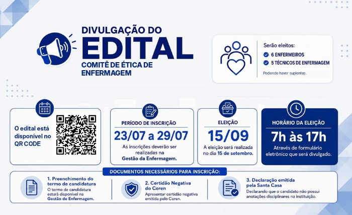 Santa Casa de Maceió abre inscrições para eleição da Comissão de Ética de Enfermagem