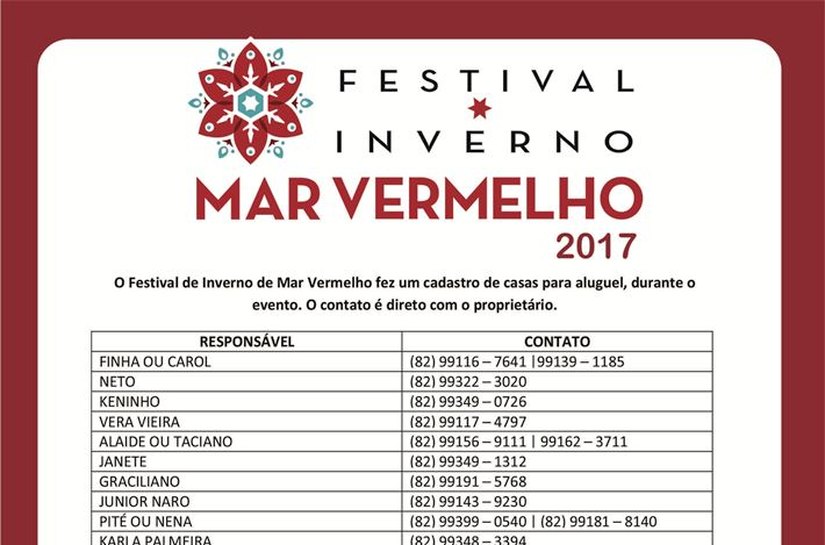 Aluguel de casas é alternativa para no Festival de Inverno de Mar Vermelho