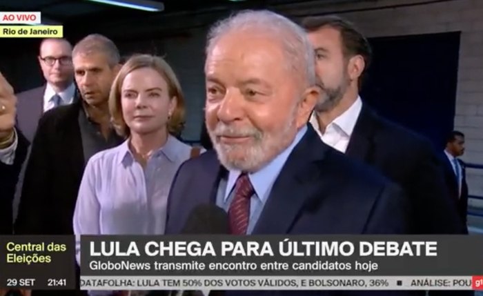 Lula, ao chegar para o último debate da campanha, na Globo Lula, ao chegar para o último debate da campanha, na Globo