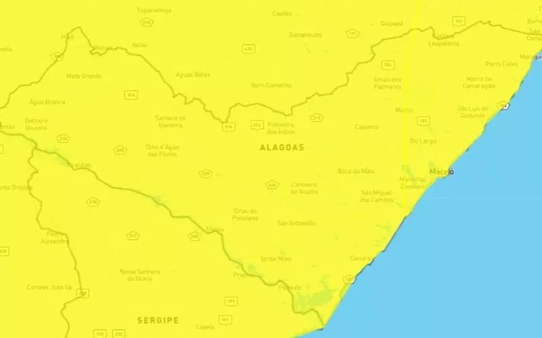 Alerta para chuvas intensas em 13 cidades do Sertão de Alagoas