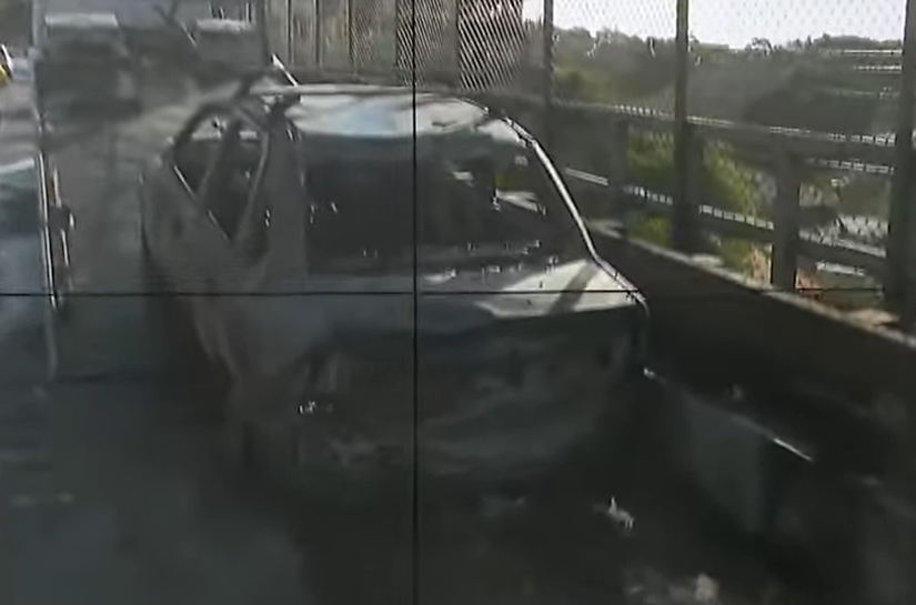 Carro incendeia na Ponte do Reginaldo e motorista cai da estrutura, em Maceió