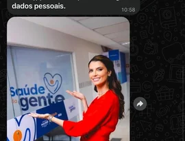Saúde pública ou campanha? WhatsApp do Saúde da Gente exibe imagem de Marina JHC