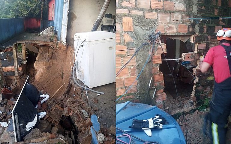 Cinco pessoas ficam presas em casa após desabamento na Grota do Cigano