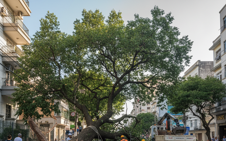 Árvore cai e interdita rua no Humaitá, na Zona Sul