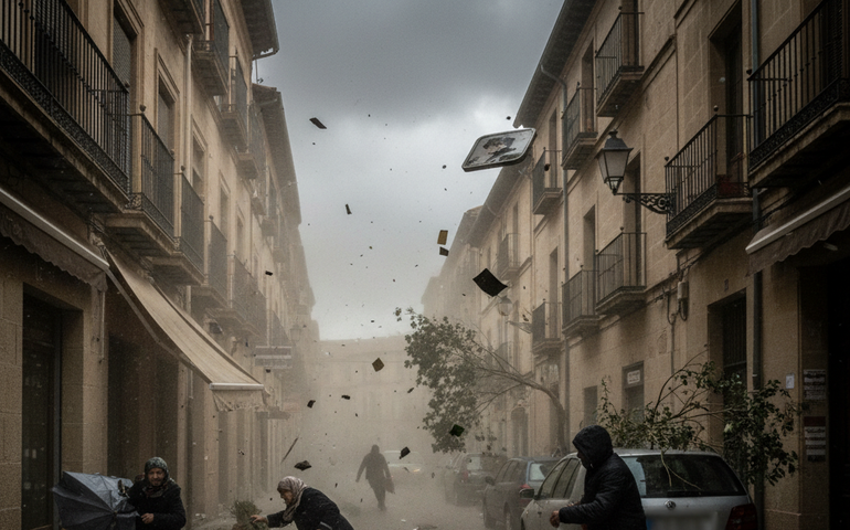 Vento irresistível faz moradores de Jaén serem arrastados por tempestade na Espanha