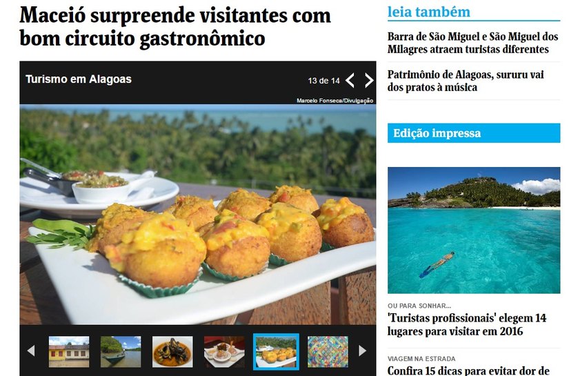 Maceió estampa capa do Caderno de Turismo da Folha de S. Paulo