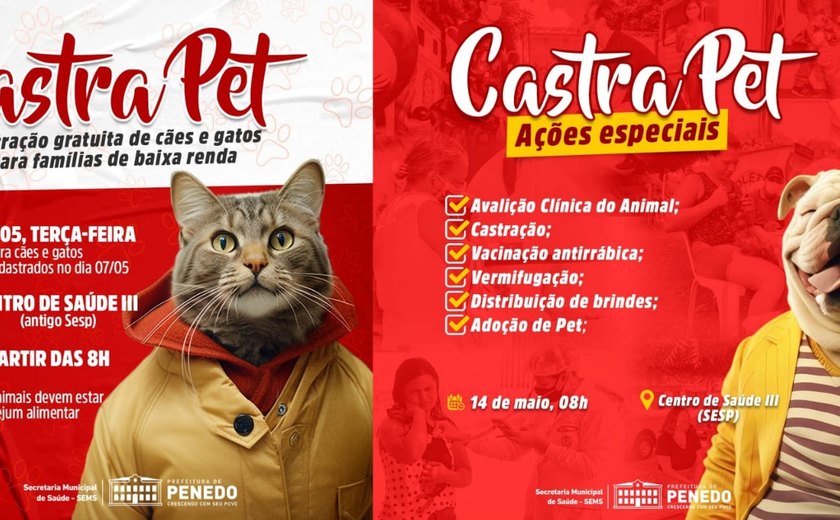 Castra Pet acontece nesta terça (14) com feirinha de adoção