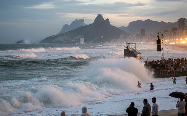 Ressaca com ondas de até 2,5m exige atenção de banhistas e pode impactar réveillon nas praias