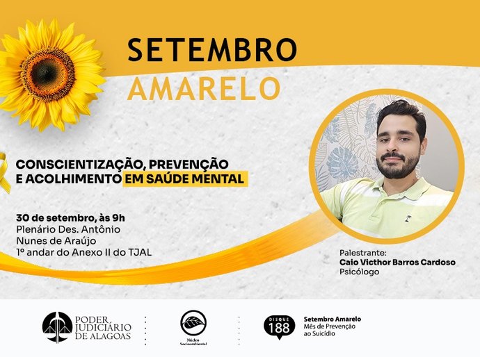 Setembro Amarelo: palestra sobre saúde mental acontece nesta terça (30), às 9h