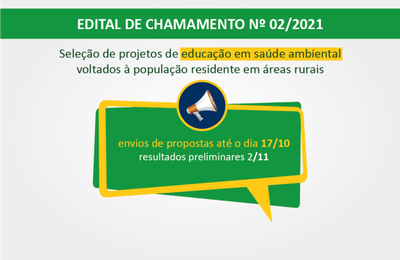 Edital busca ações de educação em saúde ambiental; confira o regramento