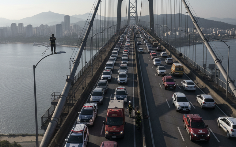Ponte Rio-Niterói é fechada nos dois sentidos após andarilho ser avistado na estrutura