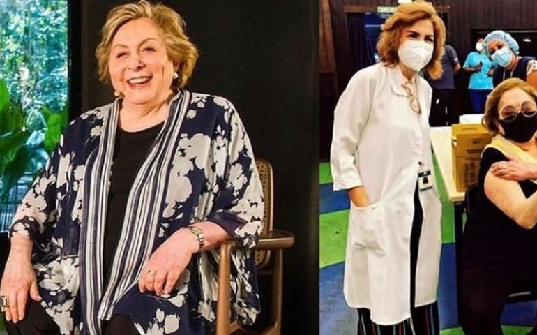 Aracy Balabanian, de 81 anos, é vacinada contra covid-19