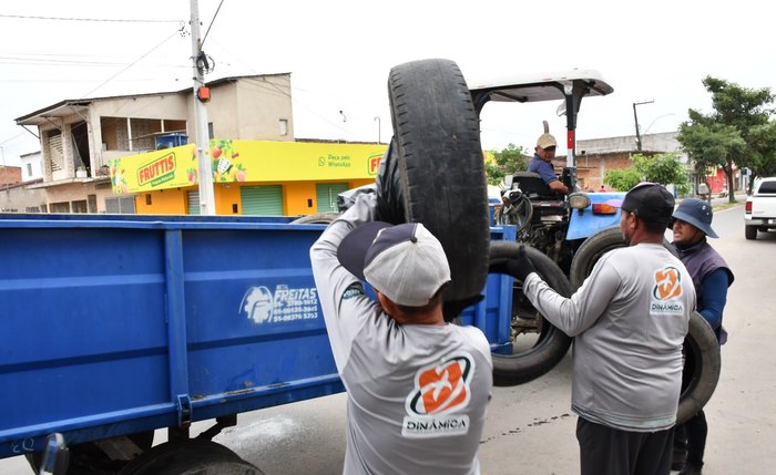 Recolhimento de pneus e busca por criadouros do mosquito Aedes aegypti