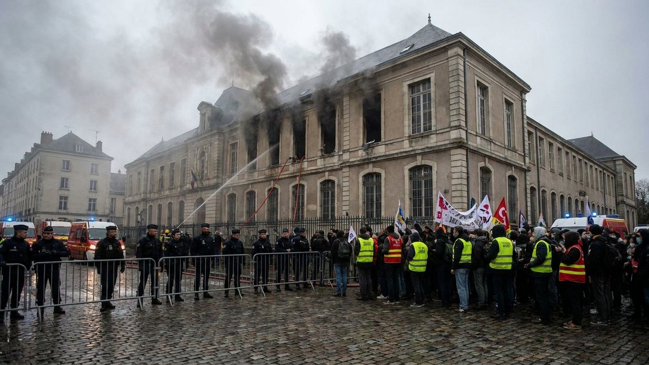 Incêndio criminoso danifica colégio em Nantes durante protestos estudantis