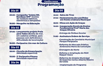 Programação dos 30 anos de Emancipação Política de Paripueira